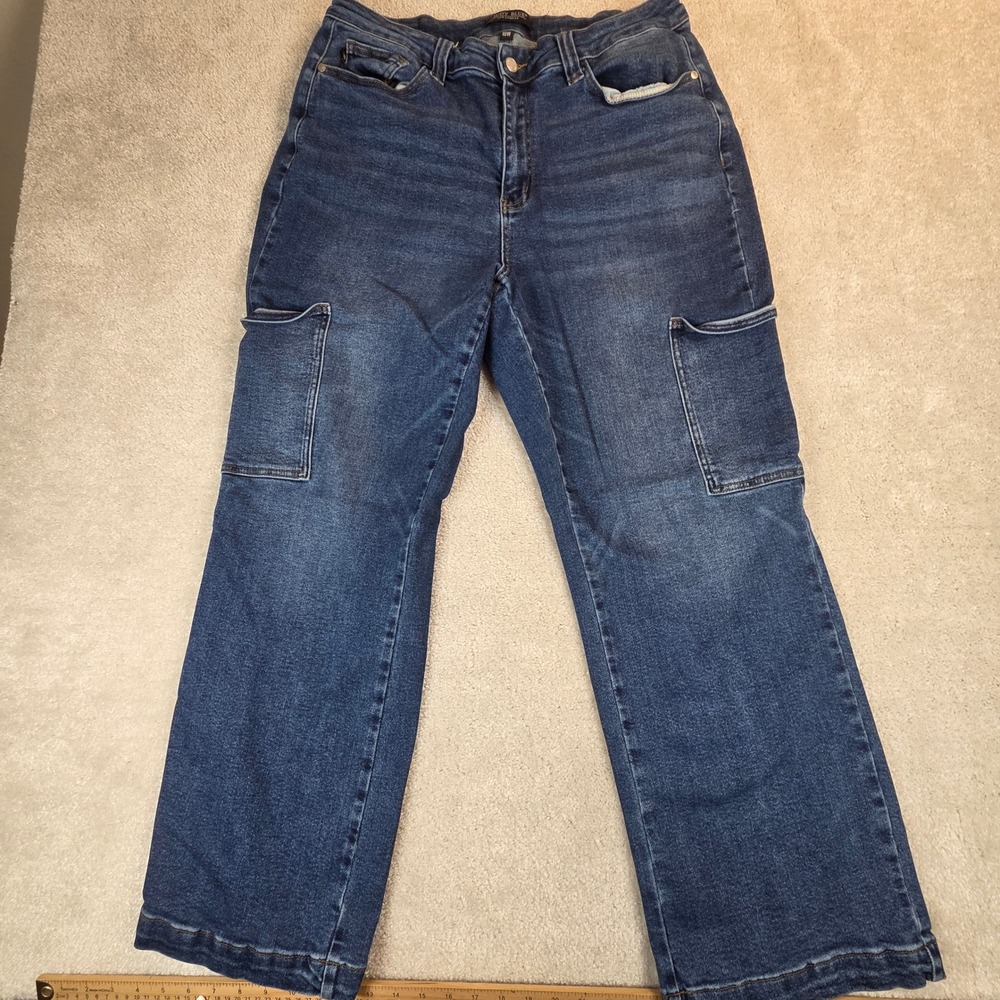 Judy Blue Womens 18W Dark Wash Wide Leg Cargo Jeans JB88725 DK High Rise Stretch